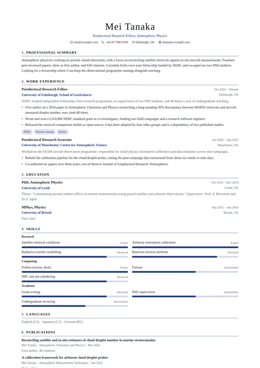 Academic CV CV template preview — a classic résumé layout