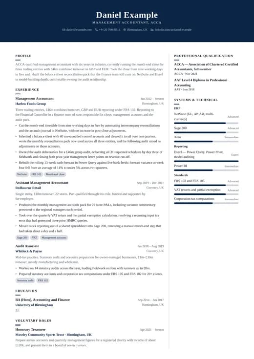 Banking CV CV template preview — a corporate résumé layout