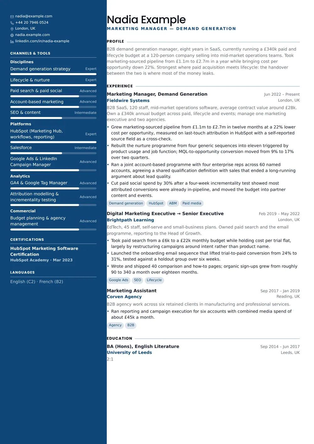 Coloured Sidebar CV template preview — a modern résumé layout
