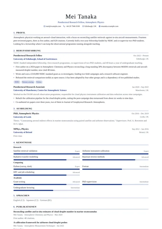 Vorschau der Lebenslauf-Vorlage Academic CV — ein classic-Layout