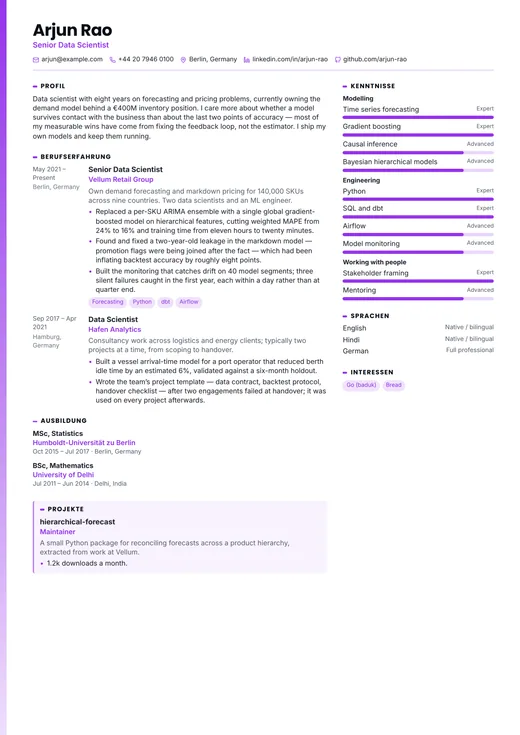 Vorschau der Lebenslauf-Vorlage AI Engineer — ein technology-Layout