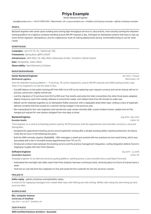 Vorschau der Lebenslauf-Vorlage ATS Resume — ein ats-Layout