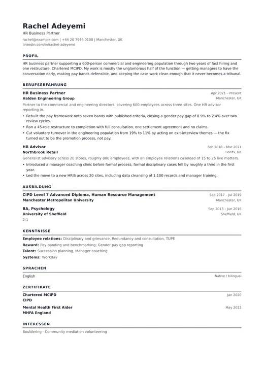 Vorschau der Lebenslauf-Vorlage ATS Simple — ein ats-Layout