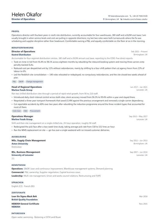 Vorschau der Lebenslauf-Vorlage Business Professional — ein corporate-Layout