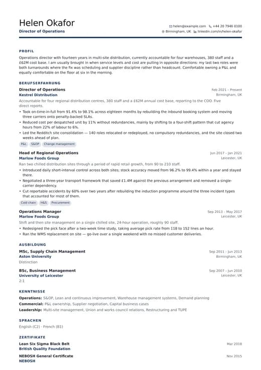 Vorschau der Lebenslauf-Vorlage Business Professional — ein corporate-Layout