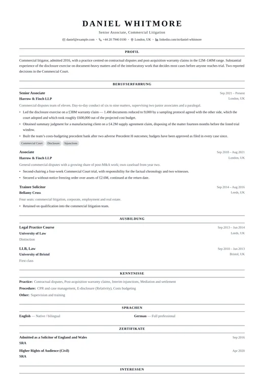 Vorschau der Lebenslauf-Vorlage Classic Professional — ein classic-Layout