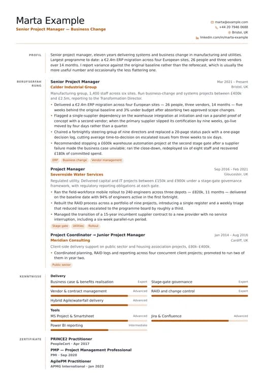 Vorschau der Lebenslauf-Vorlage Consultant CV — ein corporate-Layout