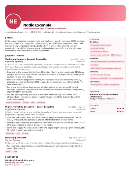 Vorschau der Lebenslauf-Vorlage Content Creator — ein creative-Layout