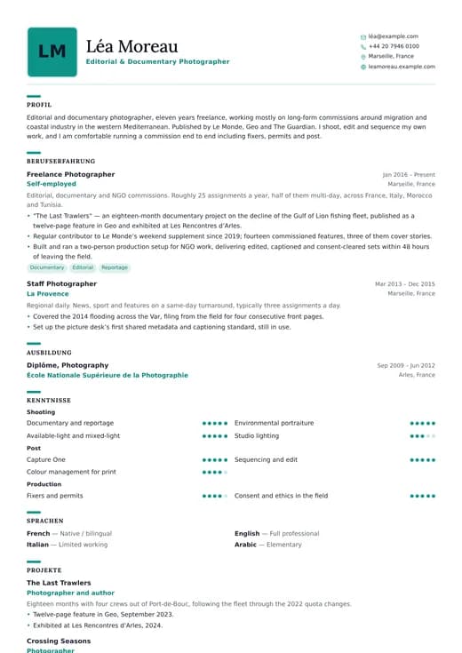Vorschau der Lebenslauf-Vorlage Creative Professional — ein creative-Layout
