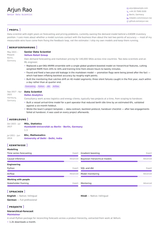 Vorschau der Lebenslauf-Vorlage Data Scientist — ein technology-Layout