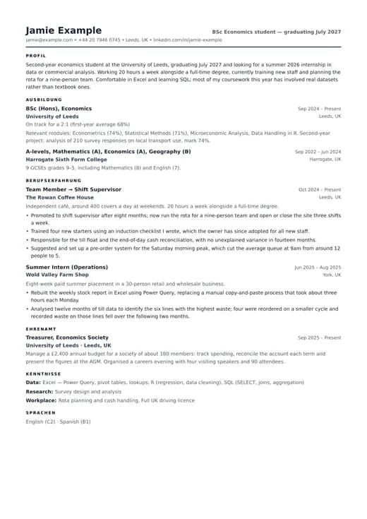 Vorschau der Lebenslauf-Vorlage Entry-Level Resume — ein ats-Layout