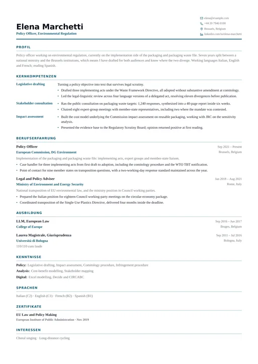 Vorschau der Lebenslauf-Vorlage Hybrid CV — ein corporate-Layout