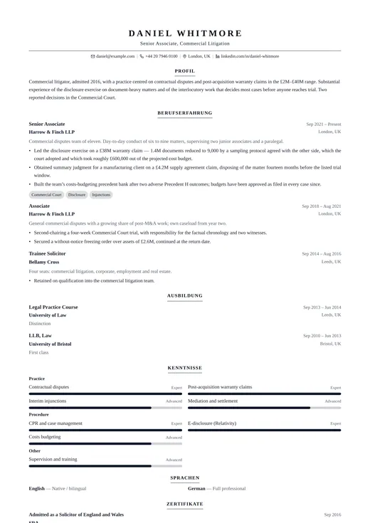 Vorschau der Lebenslauf-Vorlage Legal CV — ein classic-Layout