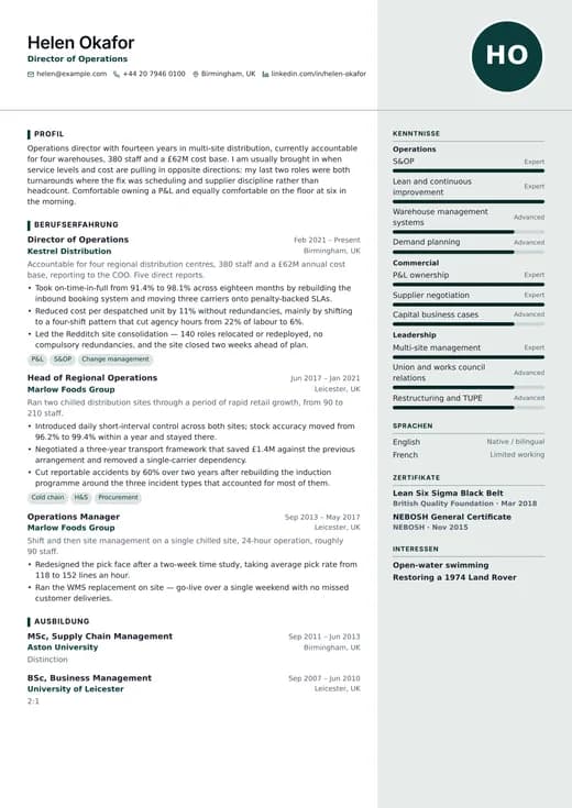 Vorschau der Lebenslauf-Vorlage Management CV — ein corporate-Layout