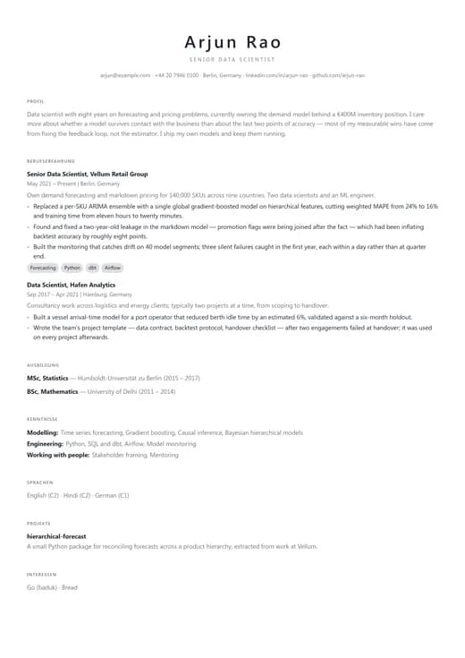 Vorschau der Lebenslauf-Vorlage Modern Minimal — ein modern-Layout