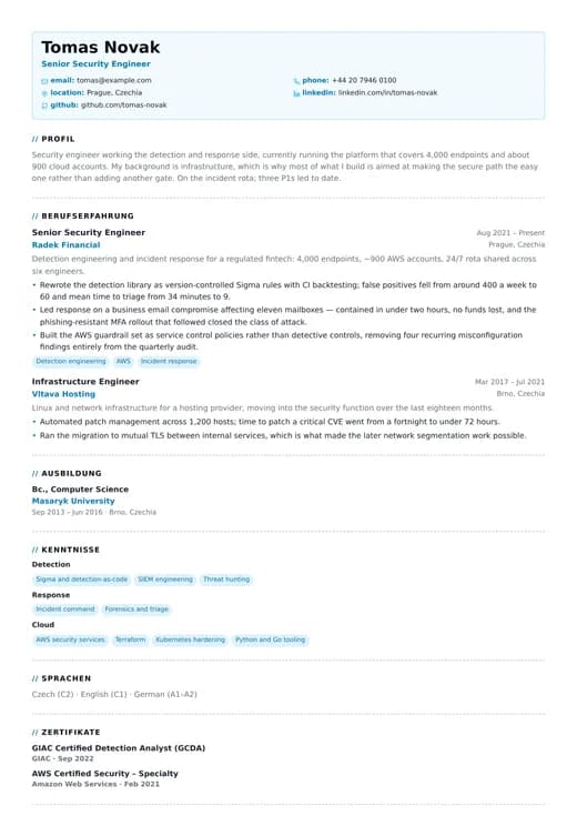 Vorschau der Lebenslauf-Vorlage Modern Tech — ein modern-Layout