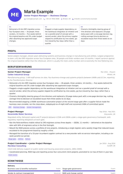 Vorschau der Lebenslauf-Vorlage Product Manager — ein technology-Layout