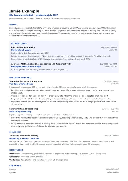 Vorschau der Lebenslauf-Vorlage Student CV — ein ats-Layout