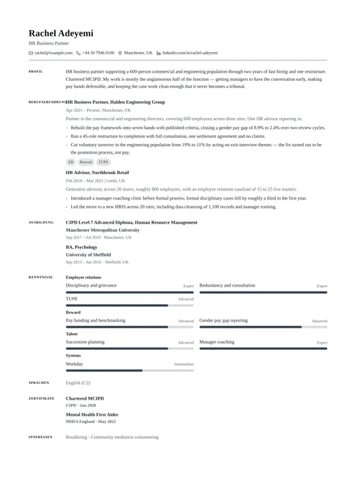 Vorschau der Lebenslauf-Vorlage Traditional CV — ein classic-Layout