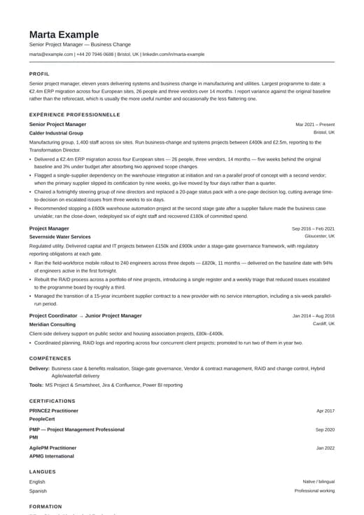 Aperçu du modèle de CV ATS CV — une mise en page ats