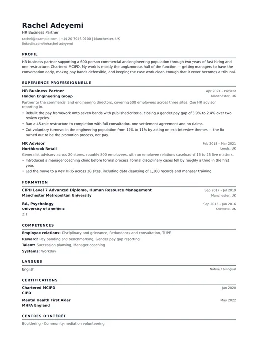 Aperçu du modèle de CV ATS Simple — une mise en page ats
