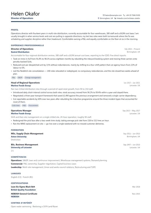 Aperçu du modèle de CV Business Professional — une mise en page corporate