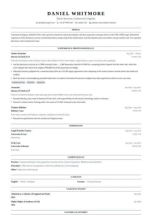 Aperçu du modèle de CV Classic Professional — une mise en page classic