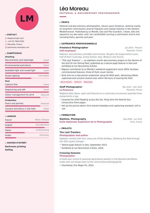 Aperçu du modèle de CV Creative Designer — une mise en page creative