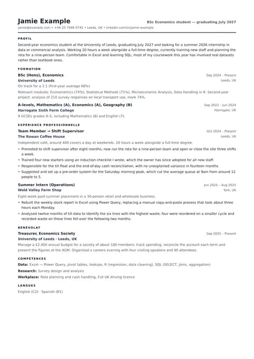 Aperçu du modèle de CV Entry-Level Resume — une mise en page ats