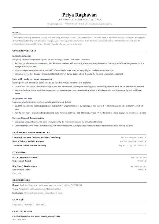Aperçu du modèle de CV Functional CV — une mise en page classic
