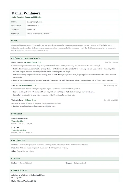 Aperçu du modèle de CV Government CV — une mise en page classic