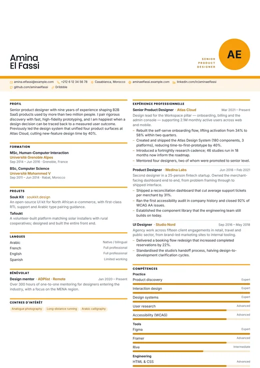 Aperçu du modèle de CV Graphic Designer — une mise en page creative