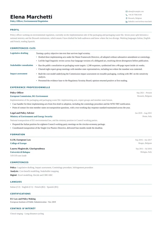 Aperçu du modèle de CV Hybrid CV — une mise en page corporate