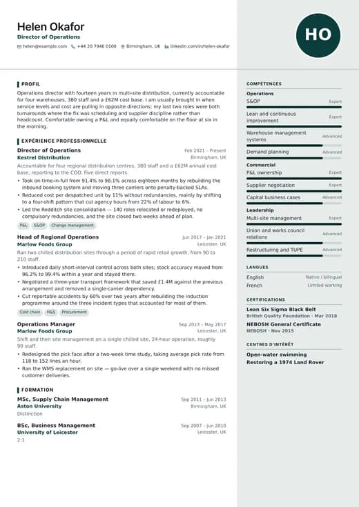 Aperçu du modèle de CV Management CV — une mise en page corporate