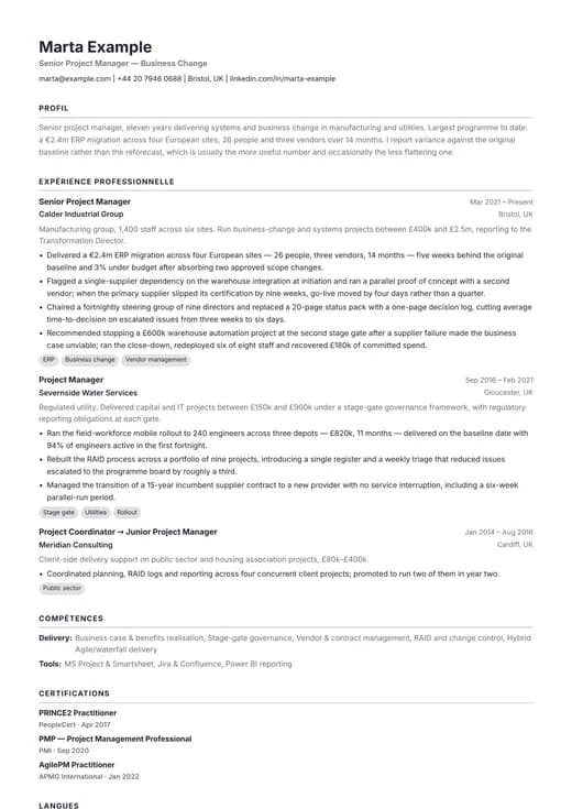 Aperçu du modèle de CV Modern ATS — une mise en page modern