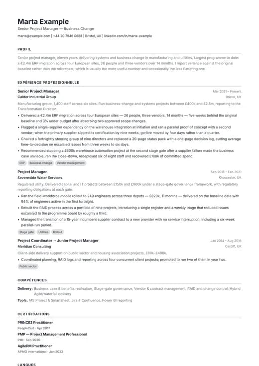 Aperçu du modèle de CV Modern ATS — une mise en page modern
