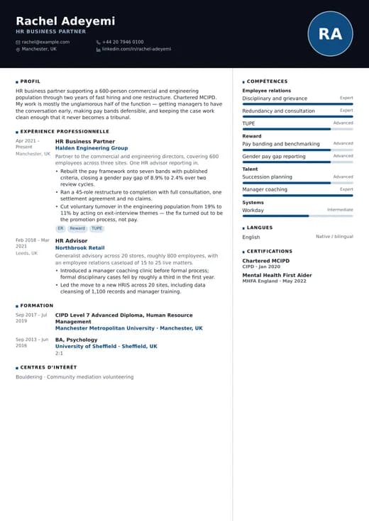 Aperçu du modèle de CV Modern Corporate — une mise en page modern