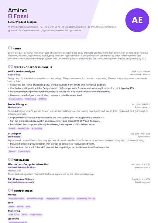 Aperçu du modèle de CV Modern Creative — une mise en page modern
