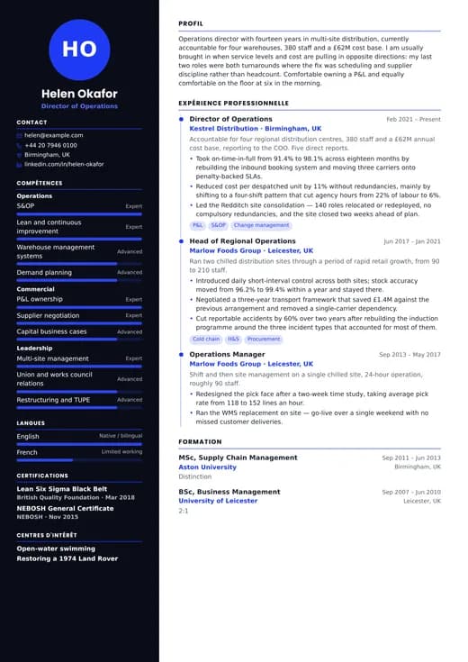 Aperçu du modèle de CV Modern Executive — une mise en page modern