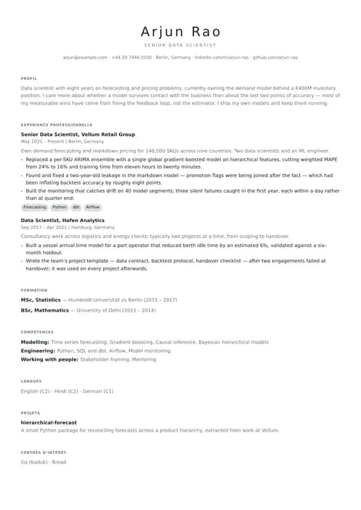 Aperçu du modèle de CV Modern Minimal — une mise en page modern