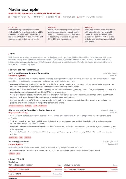 Aperçu du modèle de CV Sales CV — une mise en page corporate