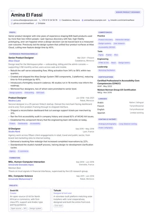 Aperçu du modèle de CV UI/UX Designer — une mise en page creative