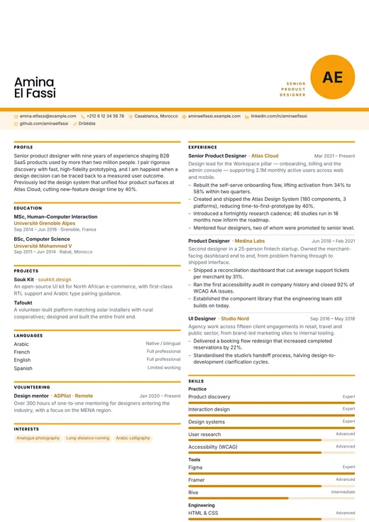 Graphic Designer CV template preview — a creative résumé layout