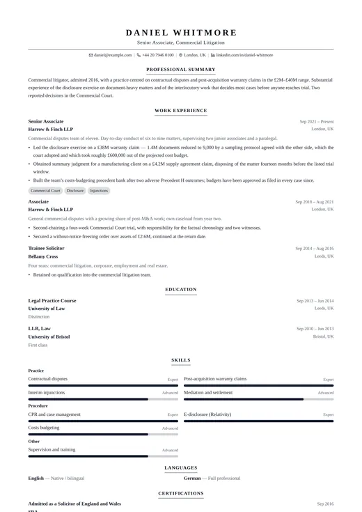 Legal CV CV template preview — a classic résumé layout