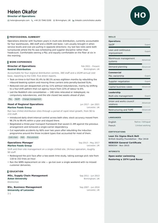 Management CV CV template preview — a corporate résumé layout