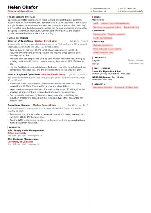 Modern Compact CV template preview — a modern résumé layout
