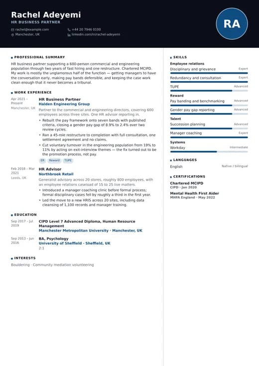 Modern Corporate CV template preview — a modern résumé layout