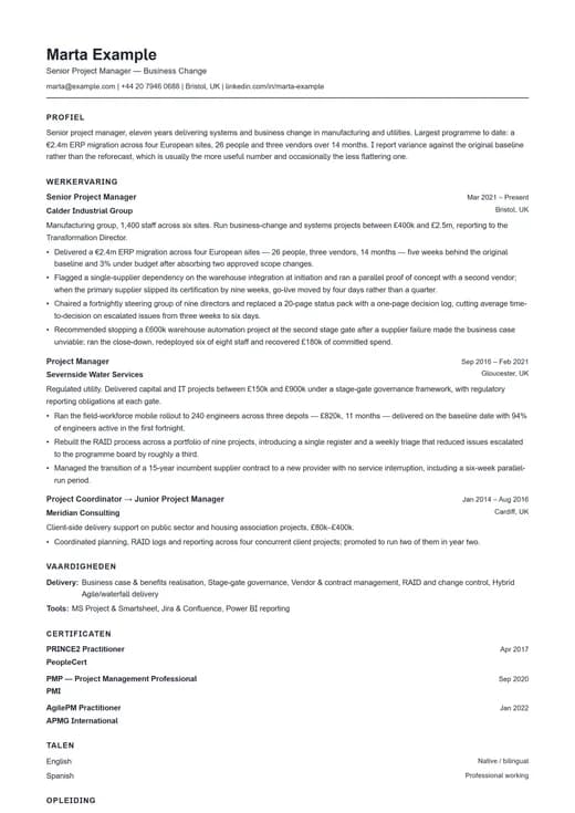 Voorbeeld van cv-sjabloon ATS CV — een ats cv-opmaak
