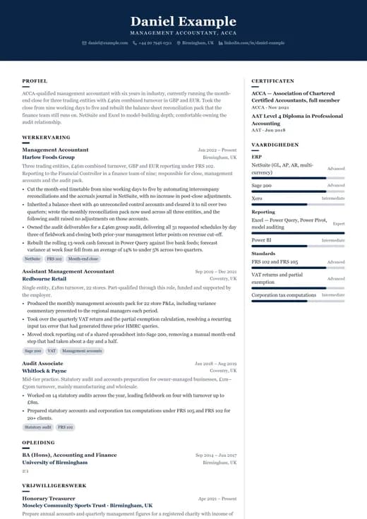 Voorbeeld van cv-sjabloon Banking CV — een corporate cv-opmaak