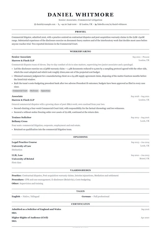 Voorbeeld van cv-sjabloon Classic Professional — een classic cv-opmaak